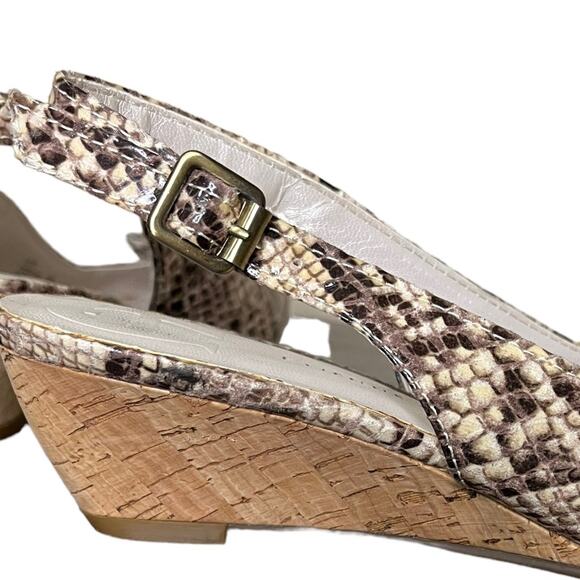 ETIENNE AIGNER Uta Snake Print Wedge Heel Open Toe Sling Back Bow Size 6.6 - Picture 7 of 10